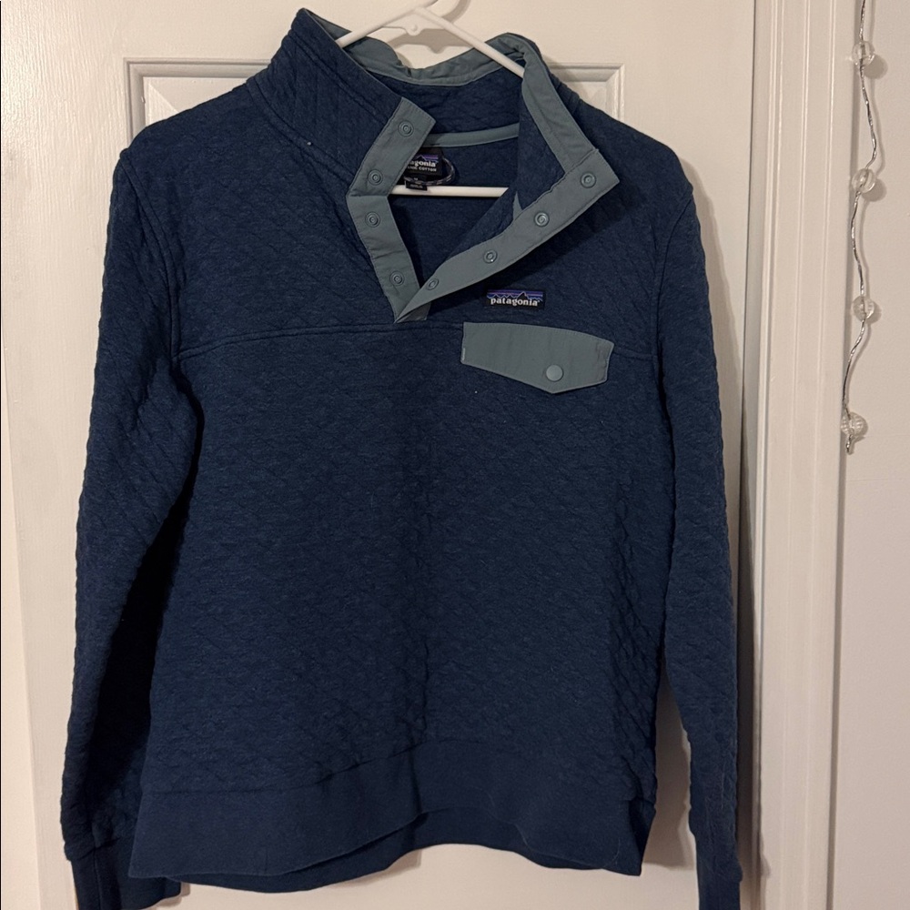 Patagonia Navy Quilted Pullover with Snap Collar